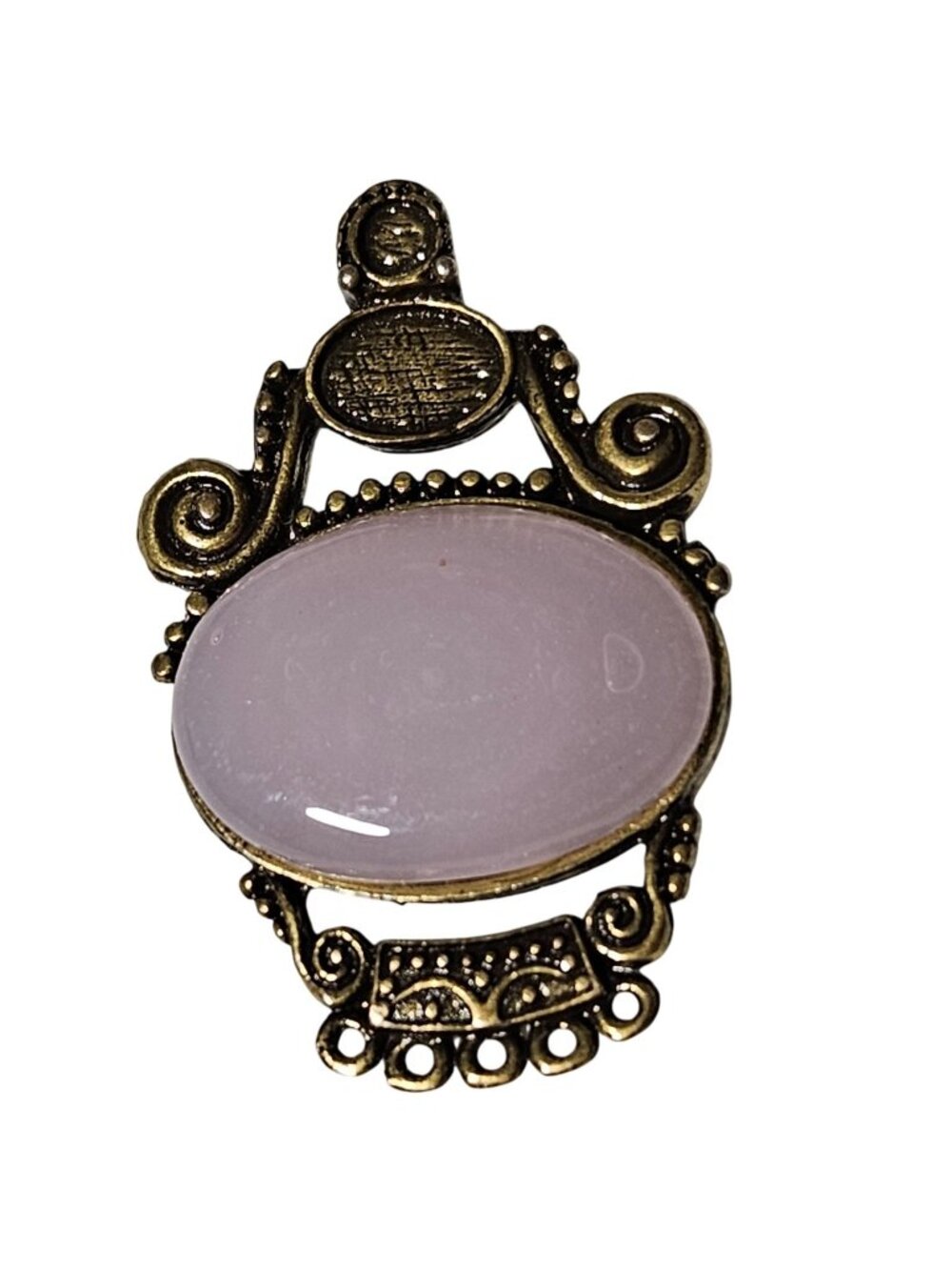 Vintage Pink Oval Stone Pendant Victorian Ornate Elegant Gold Tone DIY Jewelry